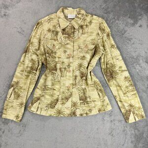 Liz Claiborne Womens Tropical Blazer Neutral Palm Trees Sailing Boats Coat